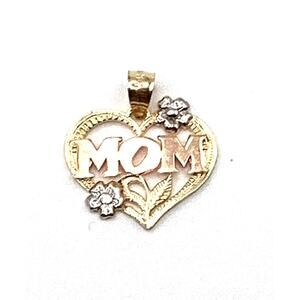 14K Tricolor Gold Mom Heart Pendant with flowers